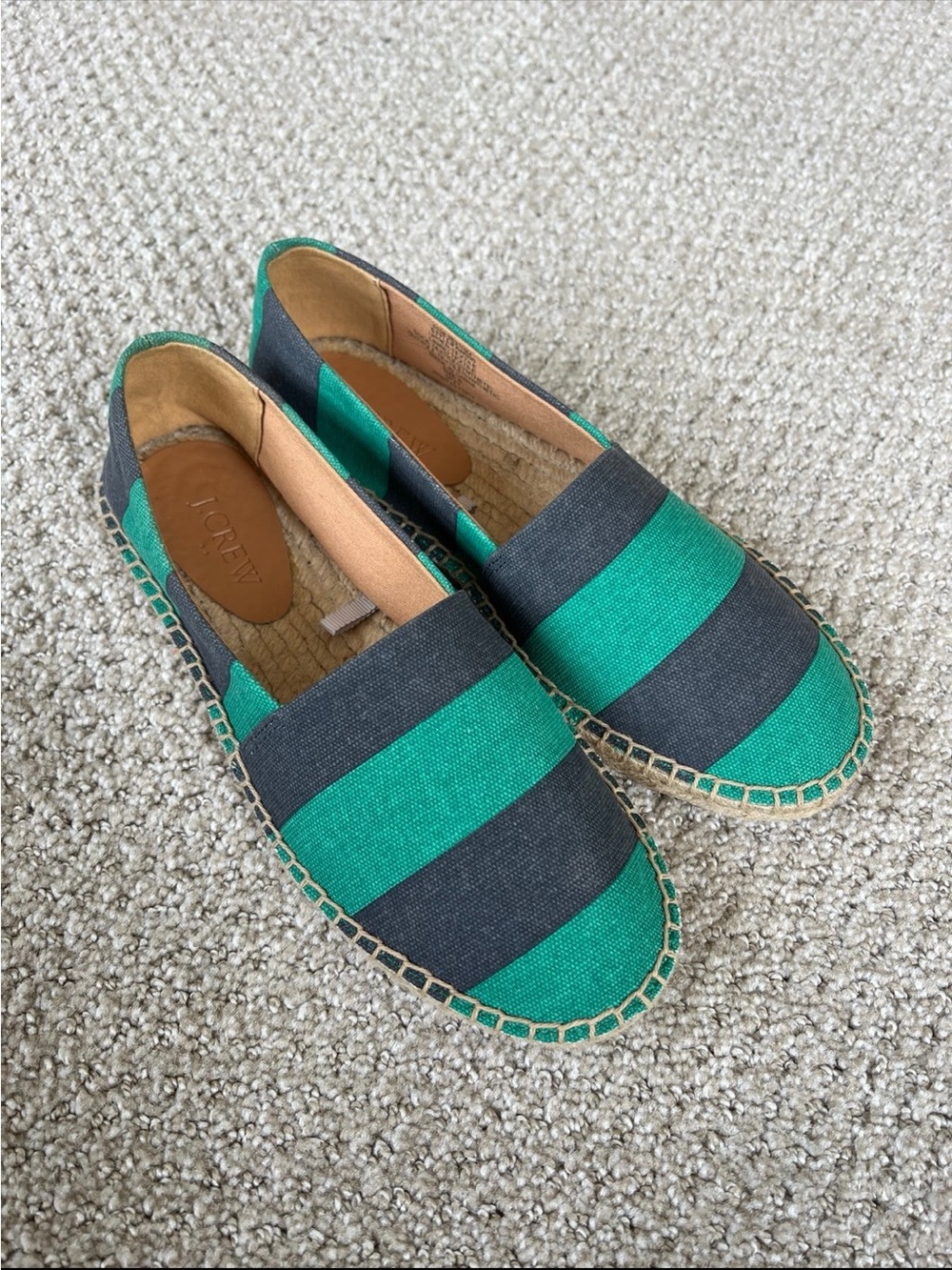 J. Crew Teal and Blue Striped Canvas Espadrilles